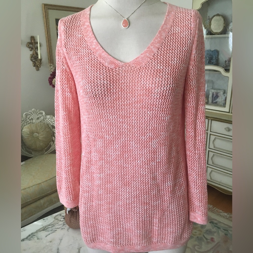 Talbots like new pink white sweater tassels on sides size S. C:505-5/19/26